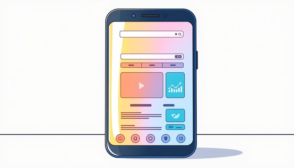 A mobile device with a vibrant, responsive user interface, showcasing optimization for seamless mobile browsing. The device is positioned in the foreground, surrounded by a clean, minimalist background with subtle textures and soft lighting. The screen displays a visually appealing website layout, highlighting the importance of on-page SEO for mobile optimization. The overall composition conveys a sense of efficiency, accessibility, and a user-centric approach to web design and development.